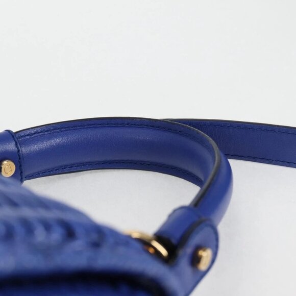 Salvatore Ferragamo Gancini Hand Bag Wicker 2way Blue Gold Auth 135631V - Picture 10 of 16